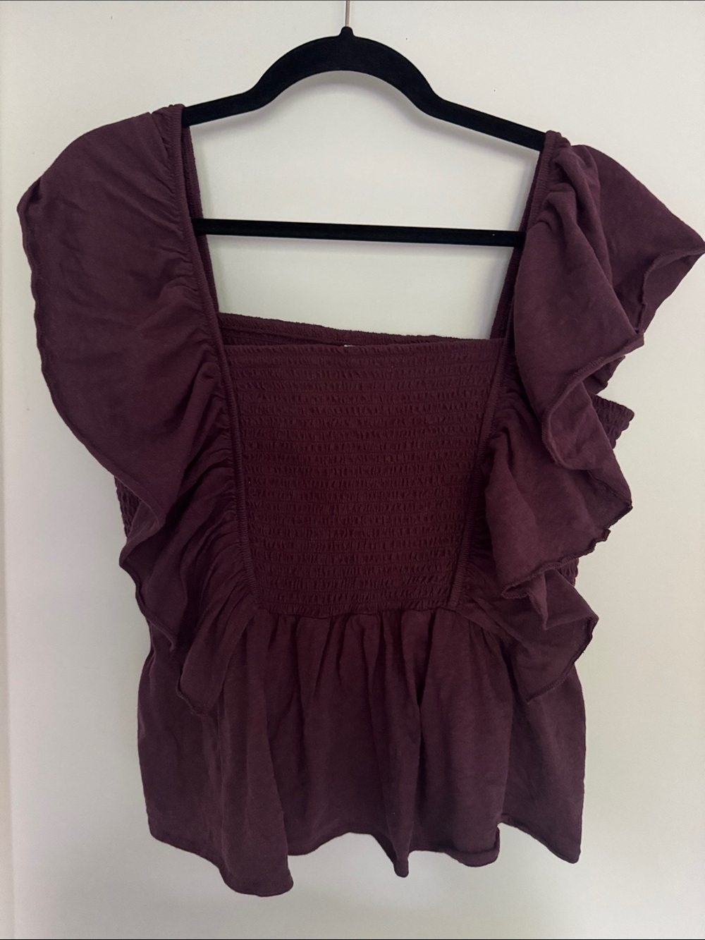 American Eagle Smocked Ruffle Sleeve Women's Top - Plum